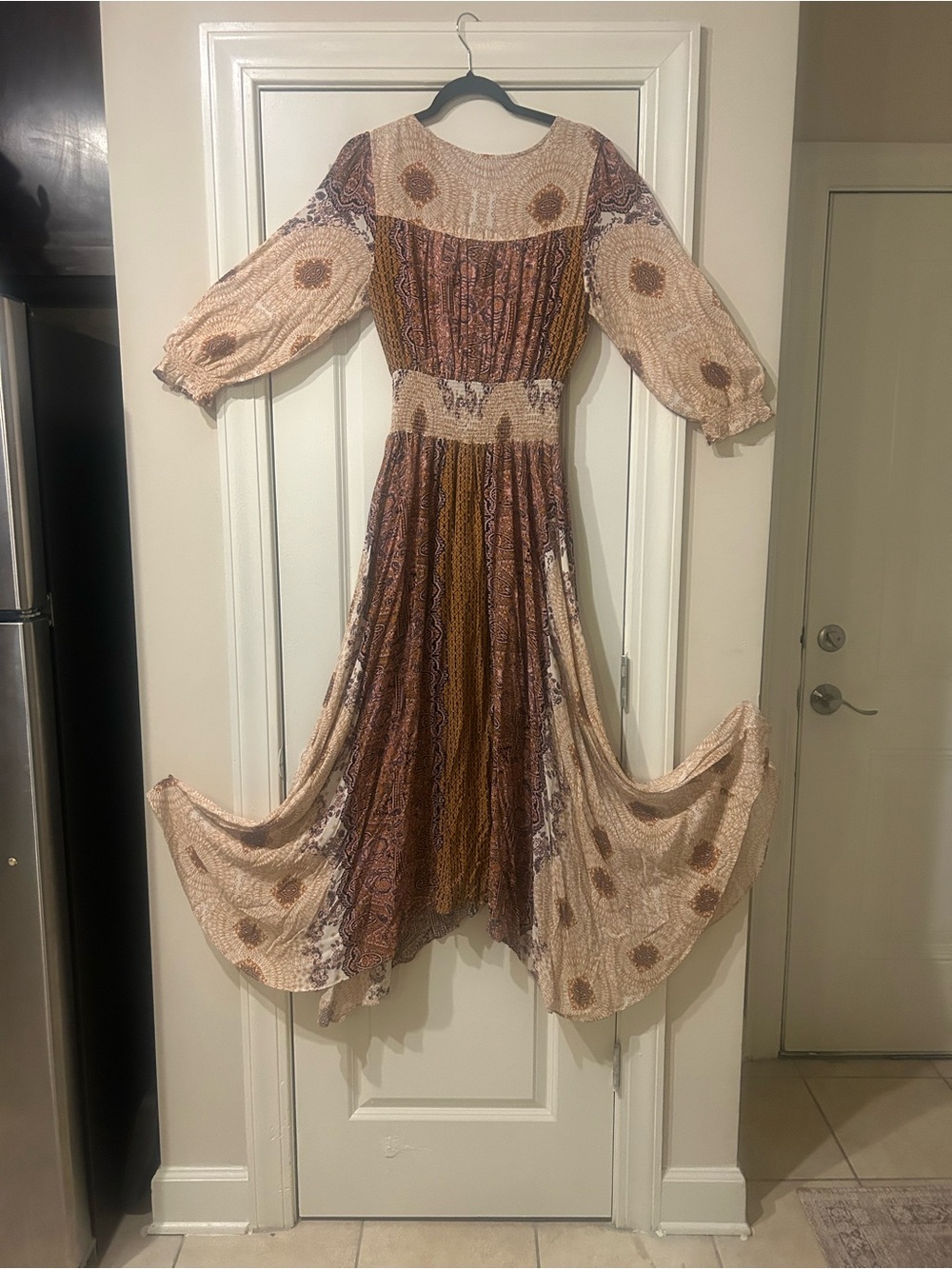 Free People Boho Paisley Maxi Dress in Beige, Brown and Rust - Picture 6 of 6